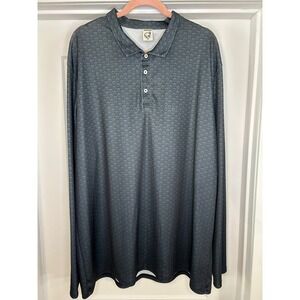 Hardaddy Mens 3XL Grey Honeycomb Hexagon Print Long Sleeve Polo Henley Geometric